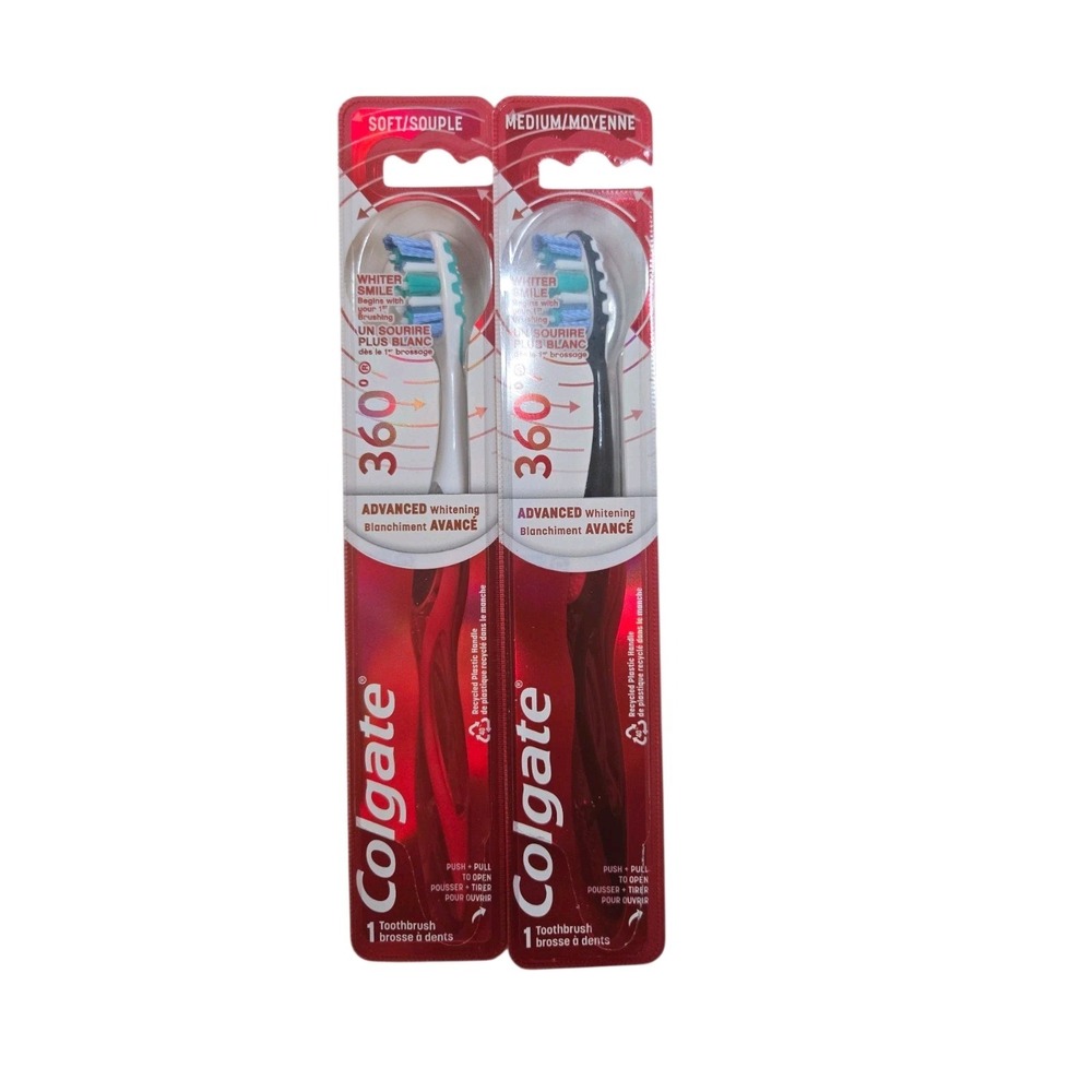 Colgate 360 Advanced Optic White Toothbrush, Medium - Pack of 2 -